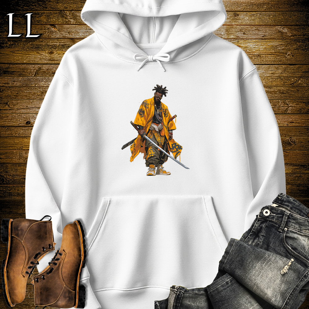 African Yellow Street Samurai Hooded Sweatshirt - White