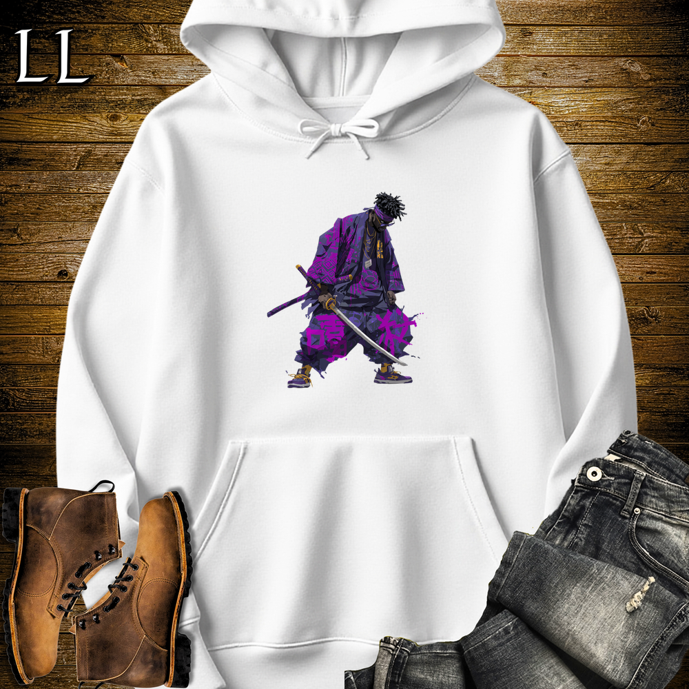 African Purple Street Samurai Hooded Sweatshirt - White