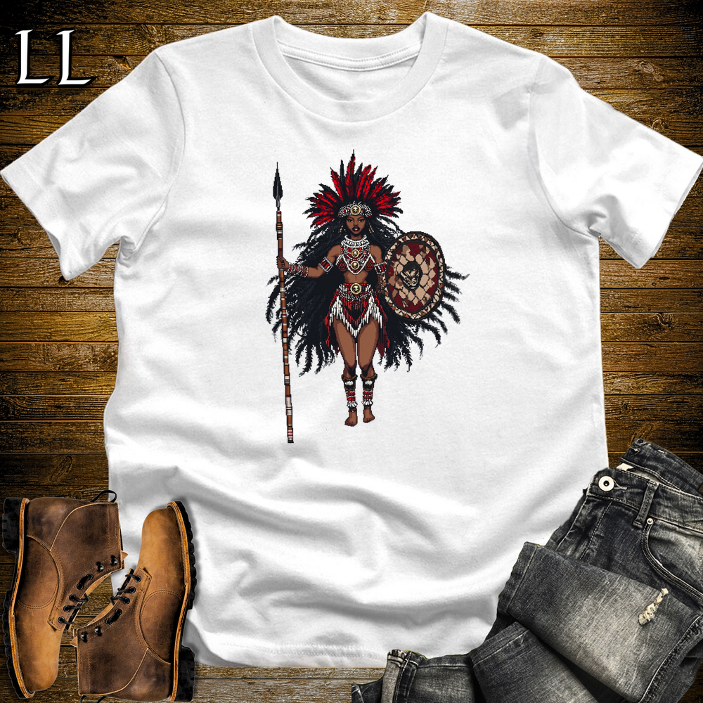 African 16 Bit Zulu Spear Queen White | Zulu Queen Tee
