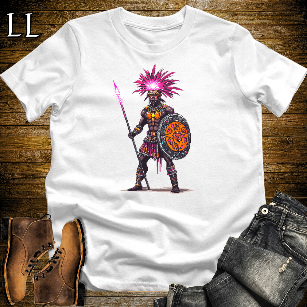 African 16 Bit Zulu Spear King White | Zulu Warrior Tee