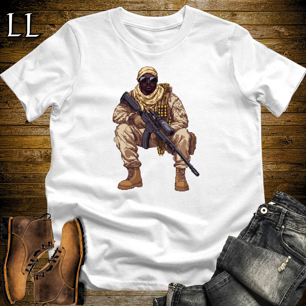 African 16 Bit Desert Sniper White | African Warrior Tee