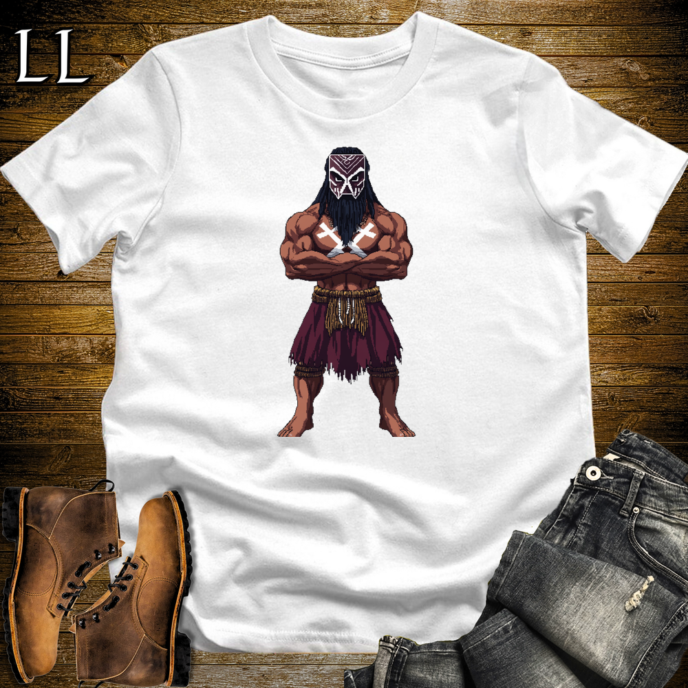 African 16 Bit Dogon Mask Guard White | African Warrior Tee