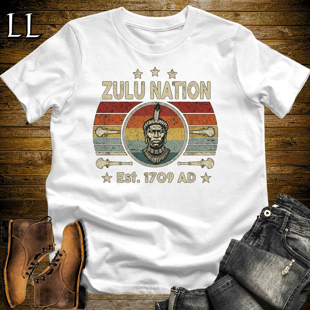 African Zulu Nation Softstyle T Shirt White | Zulu Warrior Pride Tee