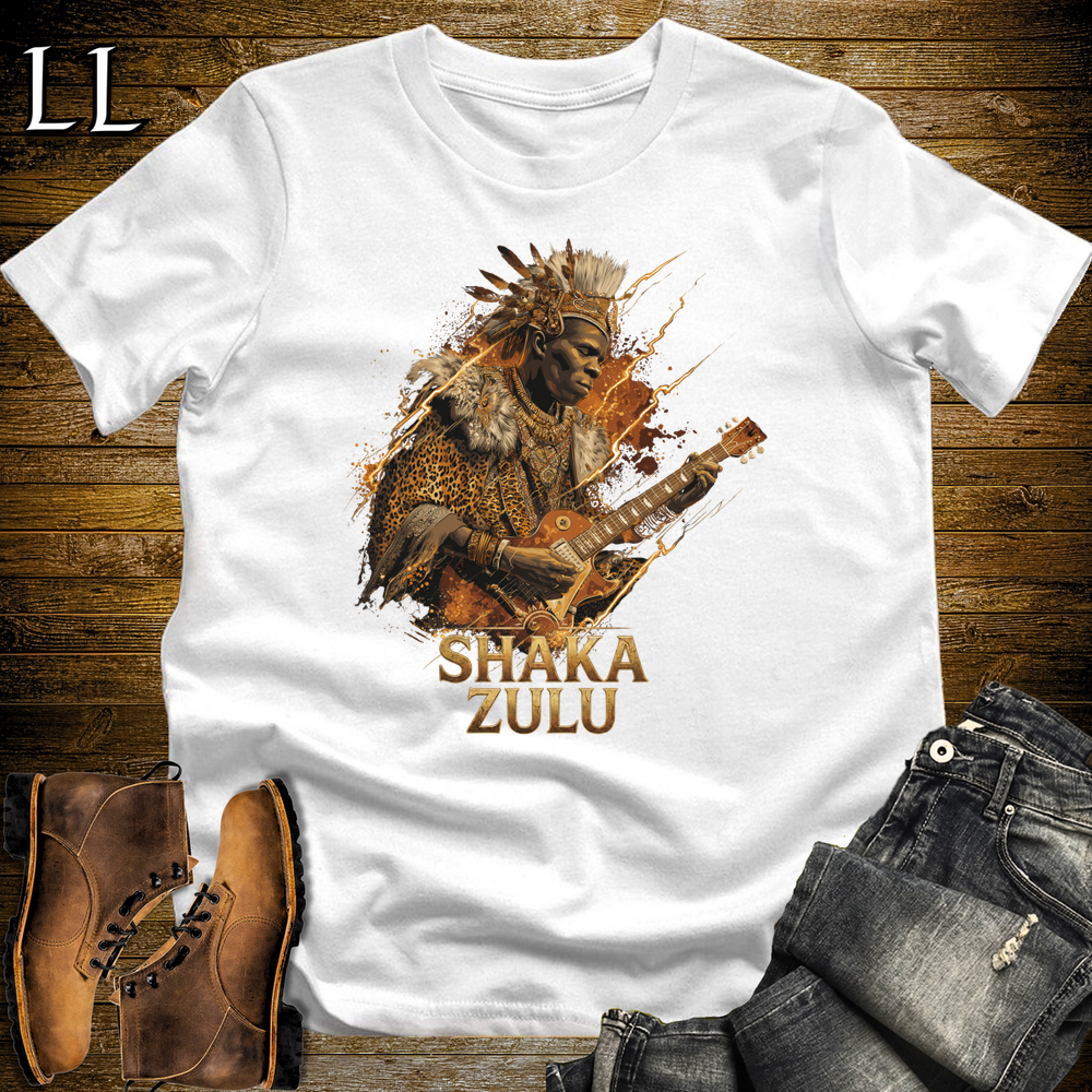 Shaka Zulu African Guitar King T Shirt White | African Gift