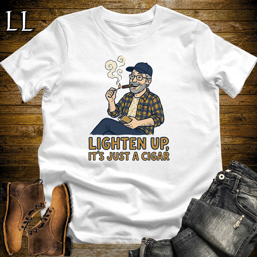 Lighten Up Blue Cigar Softstyle Tee White | Funny Cigar Pun Tee
