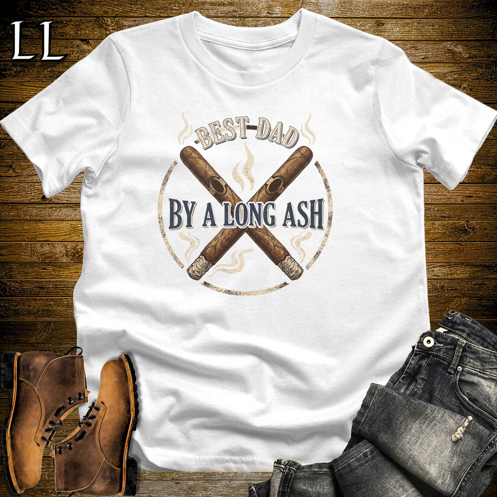 Best Dad By A Long Ash Softstyle Tee White | Funny Cigar Pun Tee