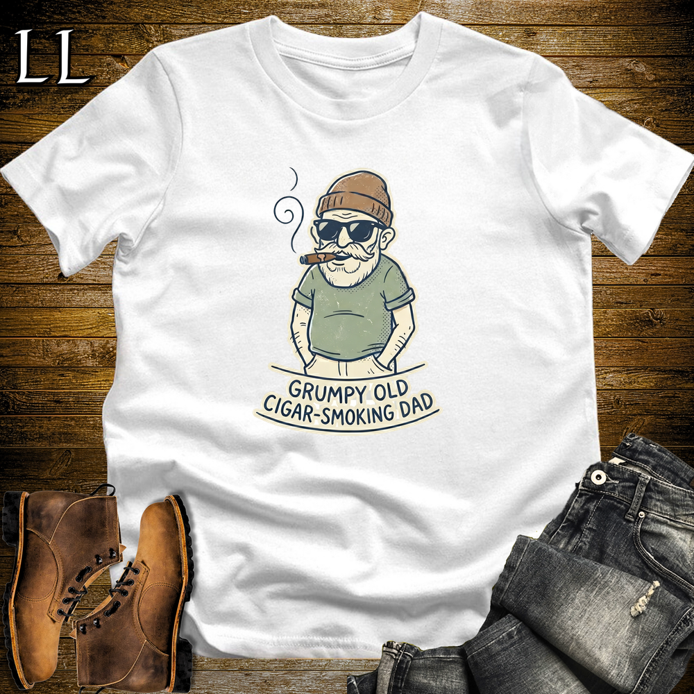 Grumpy Old Cigar Smoking Dad Tan Softstyle Tee White | Funny Grumpy Dad Cigar Tee