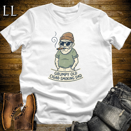 Grumpy Old Cigar Smoking Dad Tan Softstyle Tee White | Funny Grumpy Dad Cigar Tee