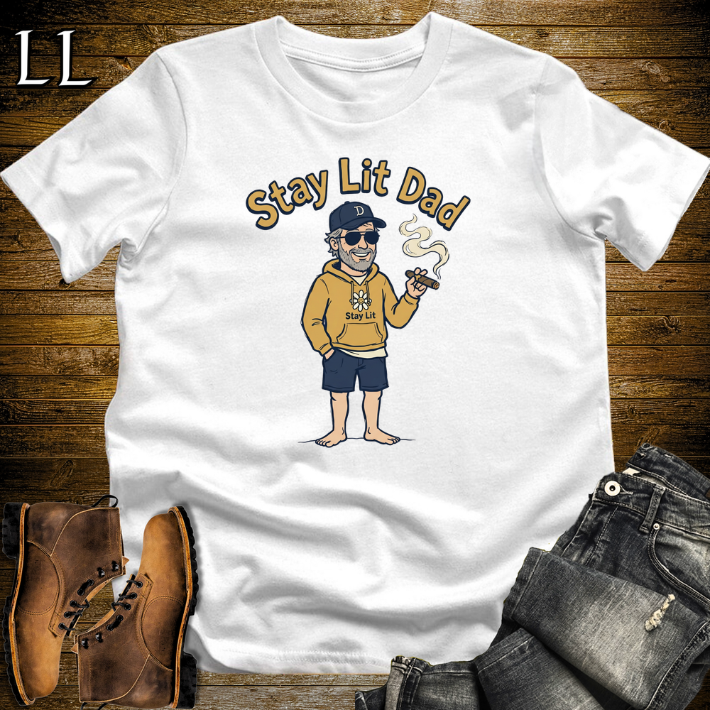 Stay Lit Dad Cigar Softstyle Tee White | Funny Cigar Dad Tee