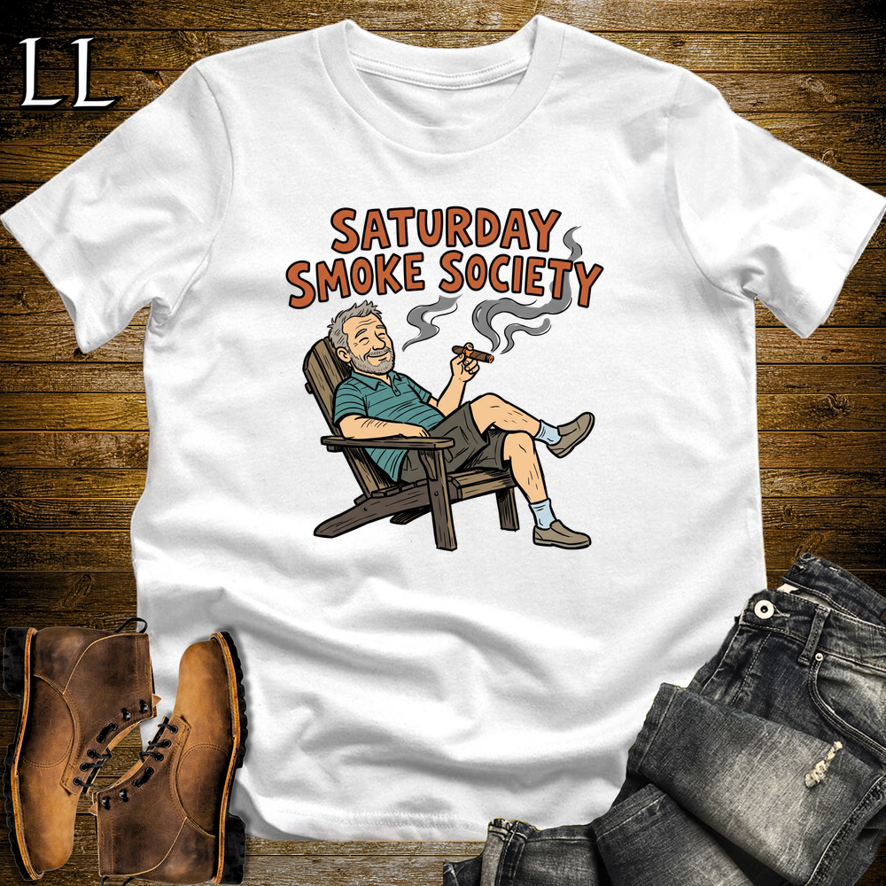 Saturday Smoke Society Orange Cigar Softstyle Tee White | Cigar Club Tee