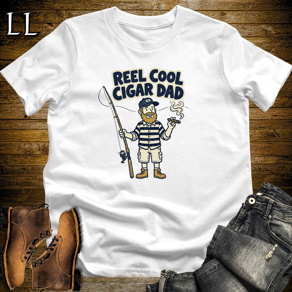 Reel Cool Cigar Dad Navy Softstyle Tee White | Fishing Cigar Dad Tee