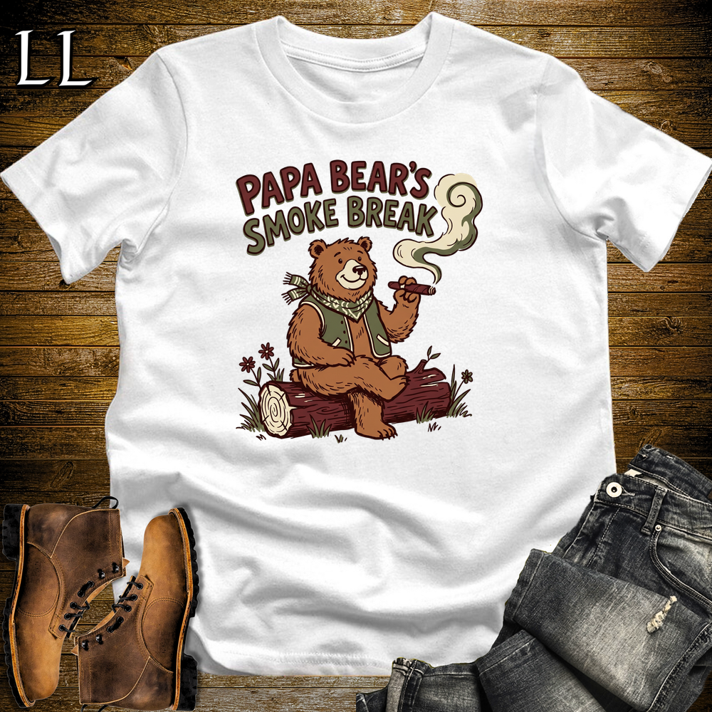 Papa Bears Smoke Break Cigar Softstyle Tee White | Cigar Dad Bear Tee