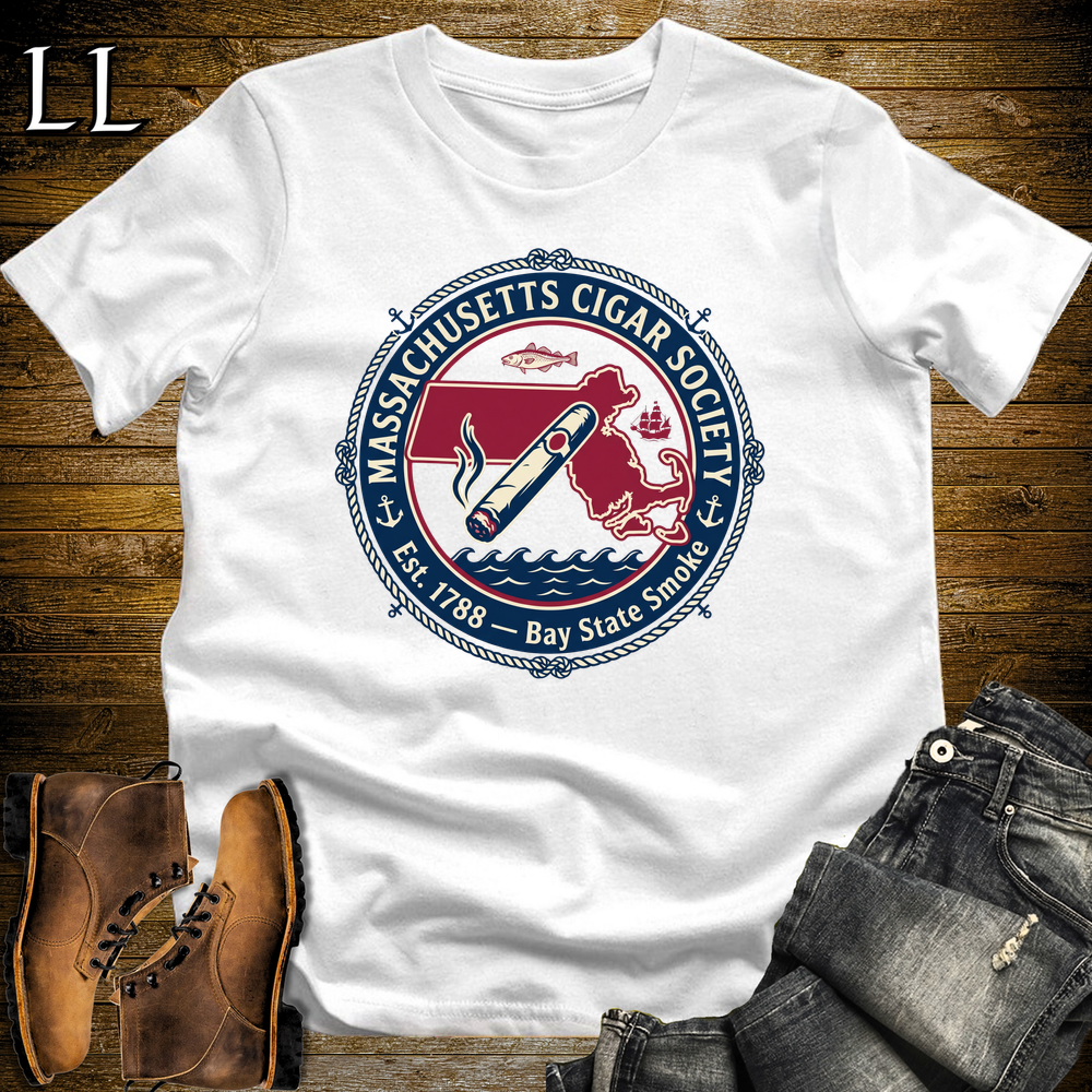 Massachusetts Cigar Society Softstyle T Shirt White | Cigar Lover Gift Tee