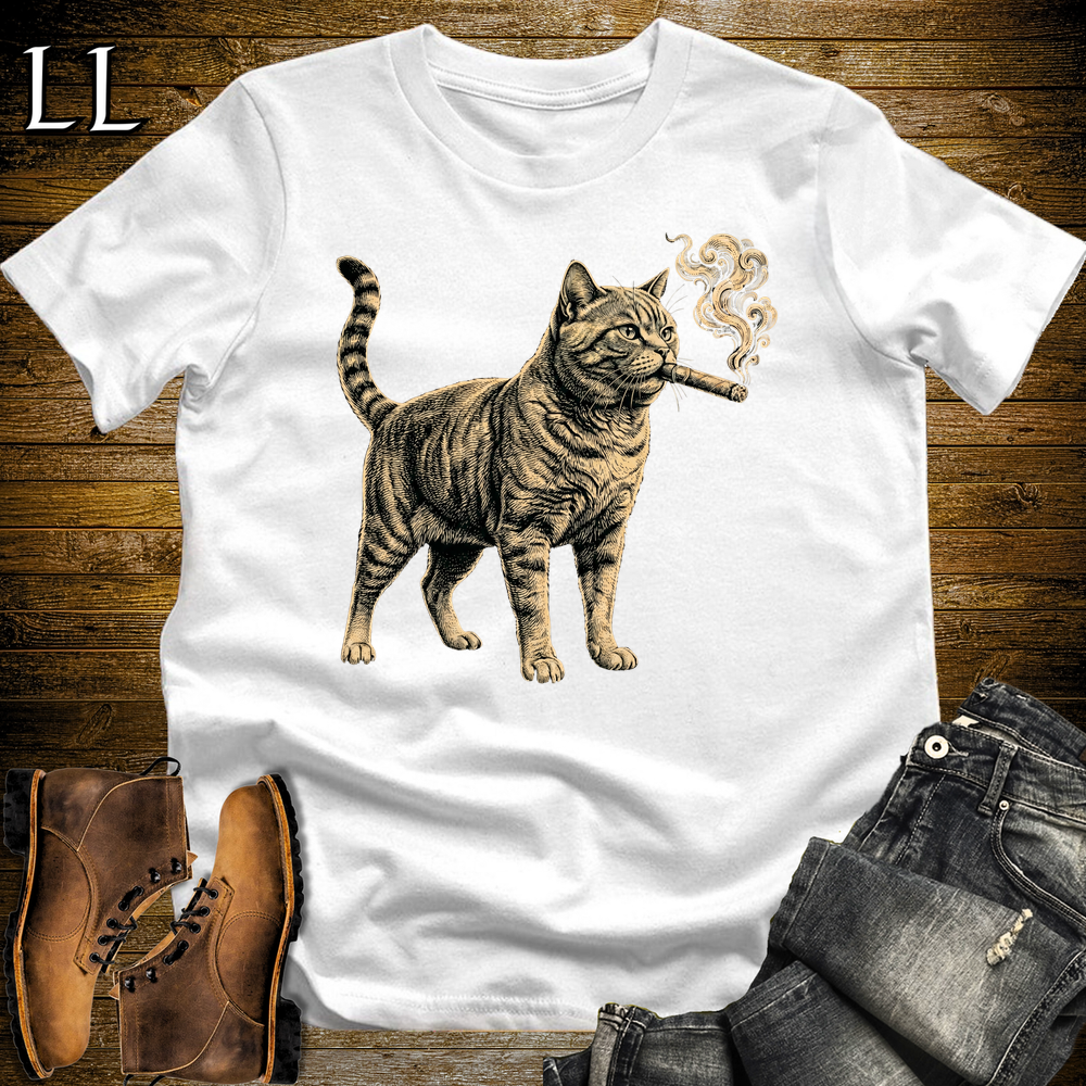 Vintage Cigar Cat Softstyle T Shirt White | Funny Cigar Shirt