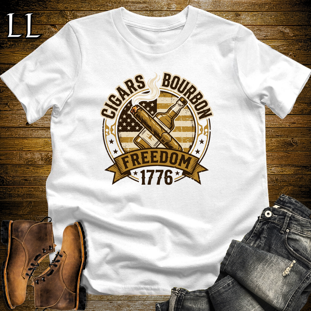 Cigars Bourbon Freedom 1776 Softstyle T Shirt White | Cigars Bourbon Freedom Tee