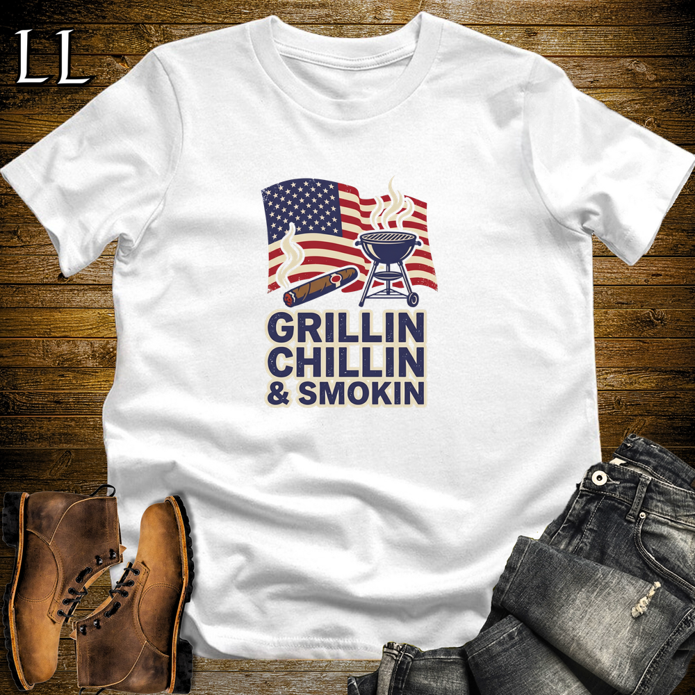 Cigar Grillin Chillin And Smokin Softstyle T Shirt White | Cigar BBQ Tee