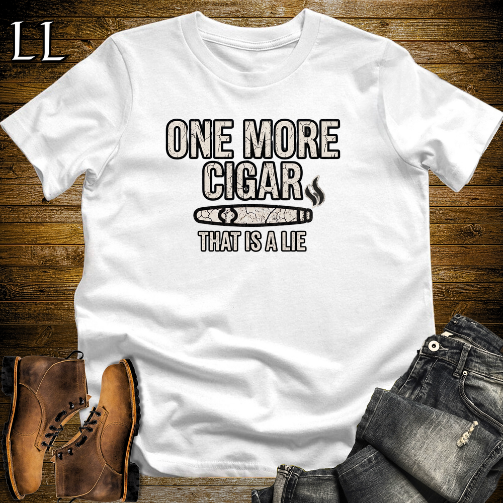 One More Cigar Lie Softstyle T Shirt White | Funny Cigar Tee