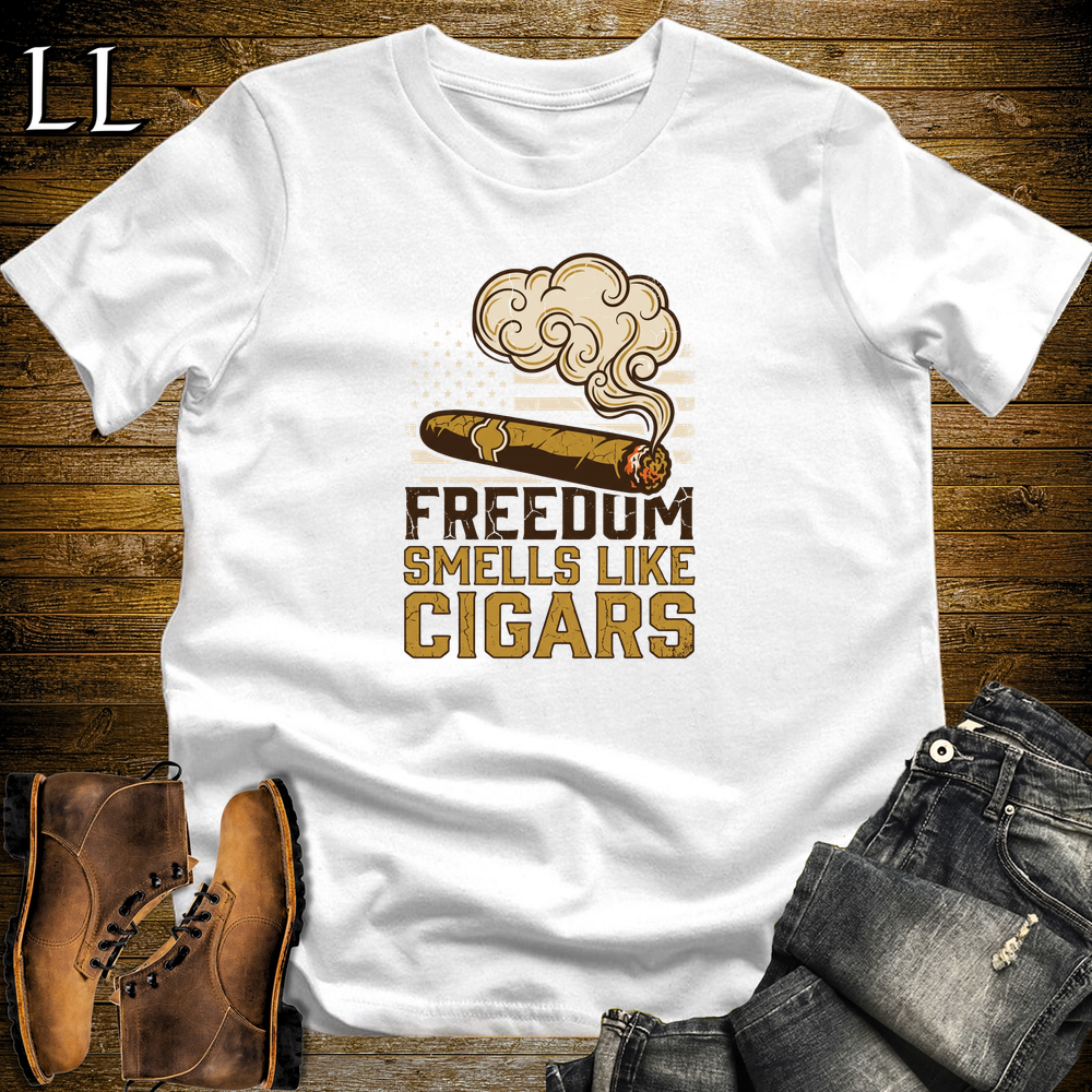Freedom Smells Like Cigars Softstyle T Shirt White | Patriotic Cigar Tee