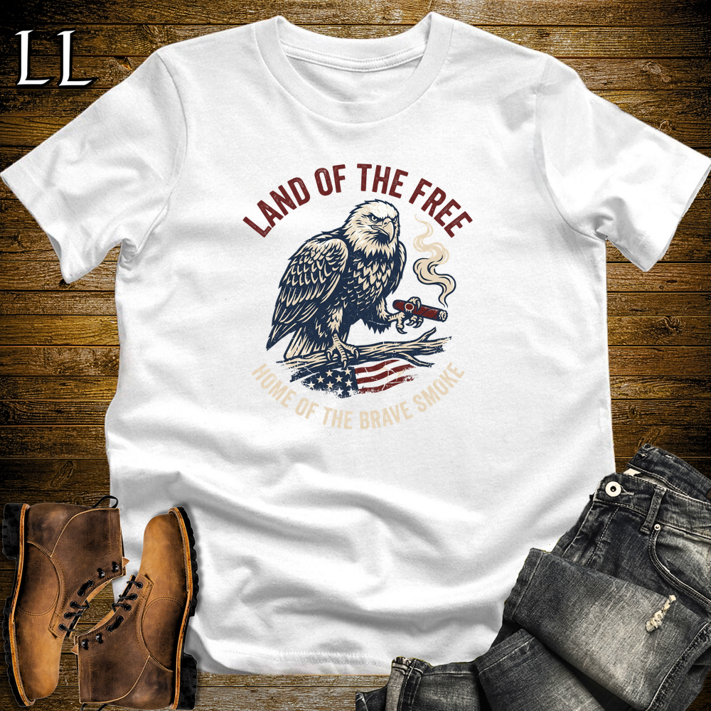 Land Of The Free Home Of The Brave Cigars Softstyle T Shirt White | Patriotic USA Cigar Tee
