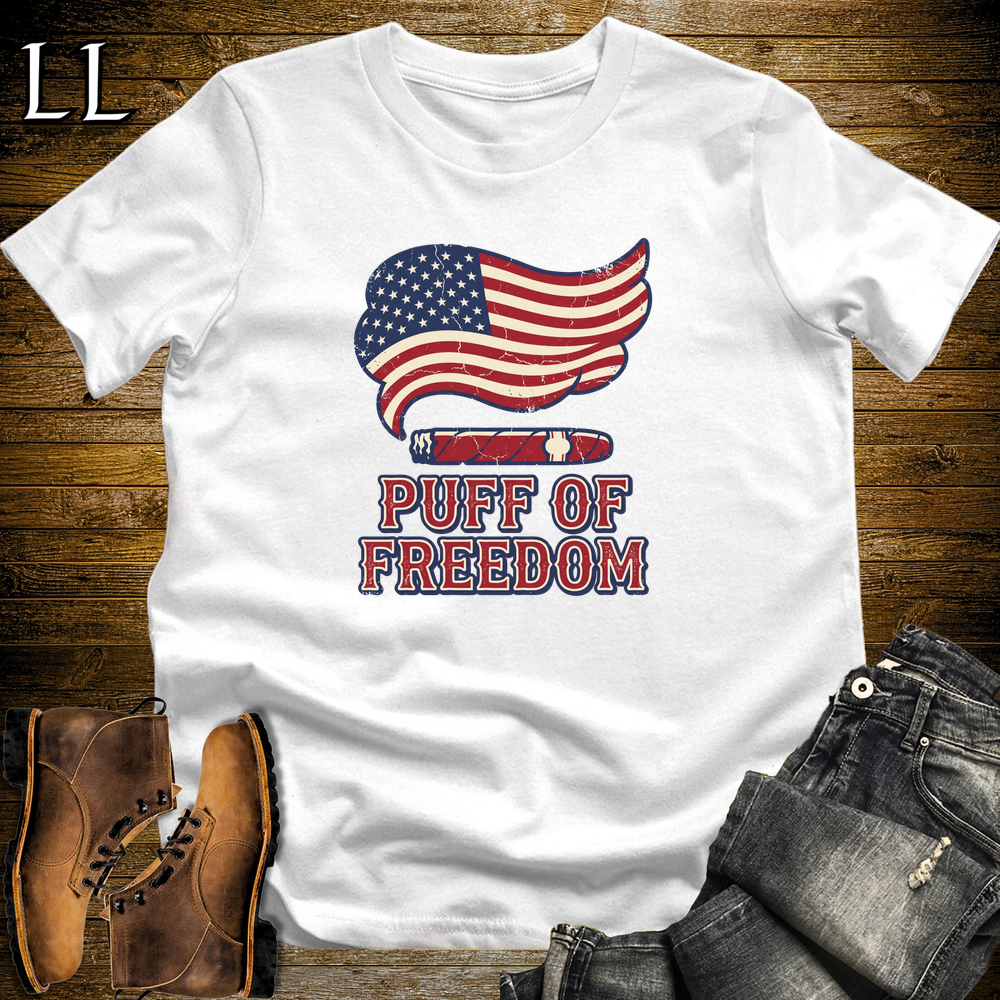 Cigar Puff Of Freedom Softstyle T Shirt White | Patriotic Cigar Tee