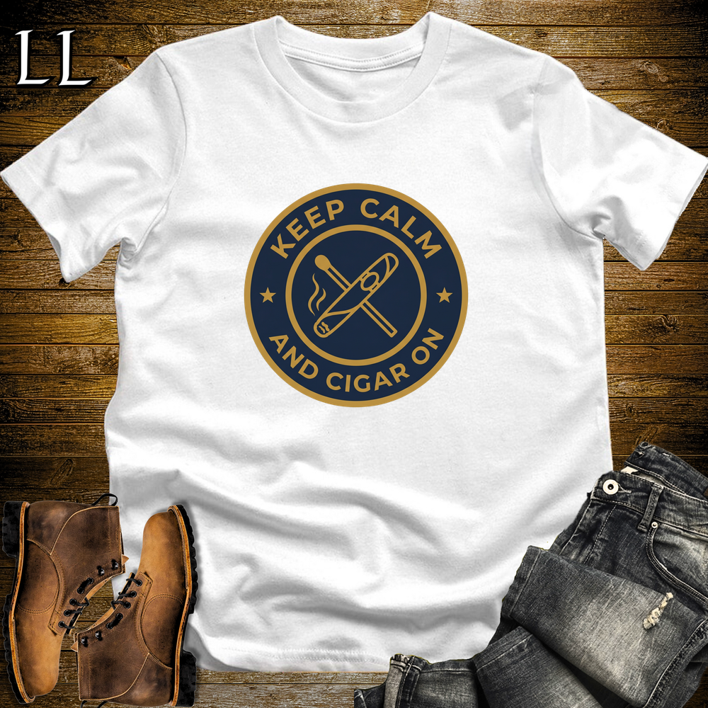Keep Calm And Cigar On Softstyle T Shirt White | Cigar Lover Tee