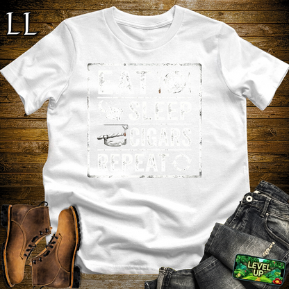 Eat Sleep Cigars Repeat Softstyle T Shirt White | Funny Cigar Tee