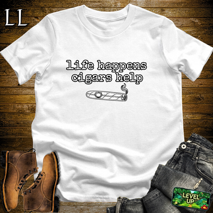 Life Happens Cigars Help Softstyle T Shirt White | Funny Cigar Tee