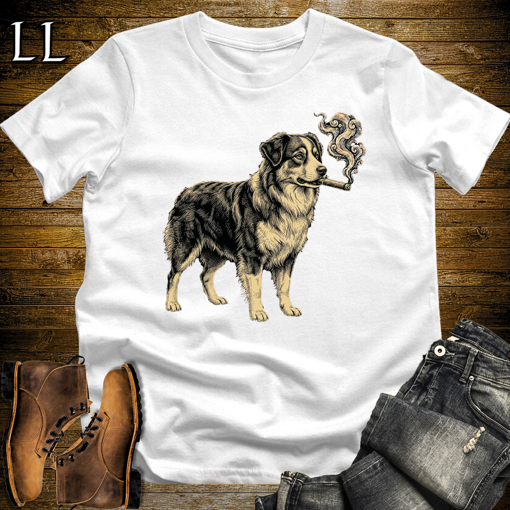 Vintage Cigar Australian Shepherd Softstyle T Shirt White | Cigar Australian Shepherd Tee
