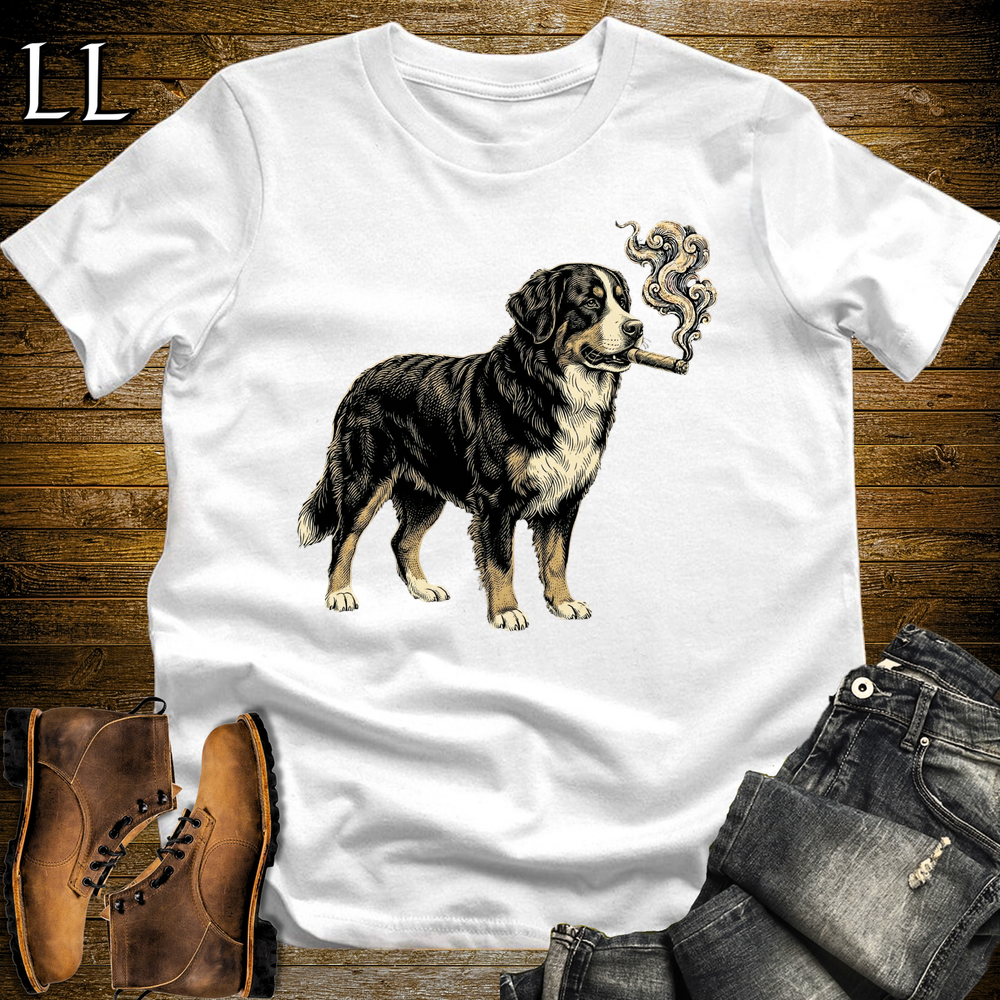Vintage Cigar Bernese Mountain Dog Softstyle T Shirt White | Cigar Bernese Mountain Dog Tee