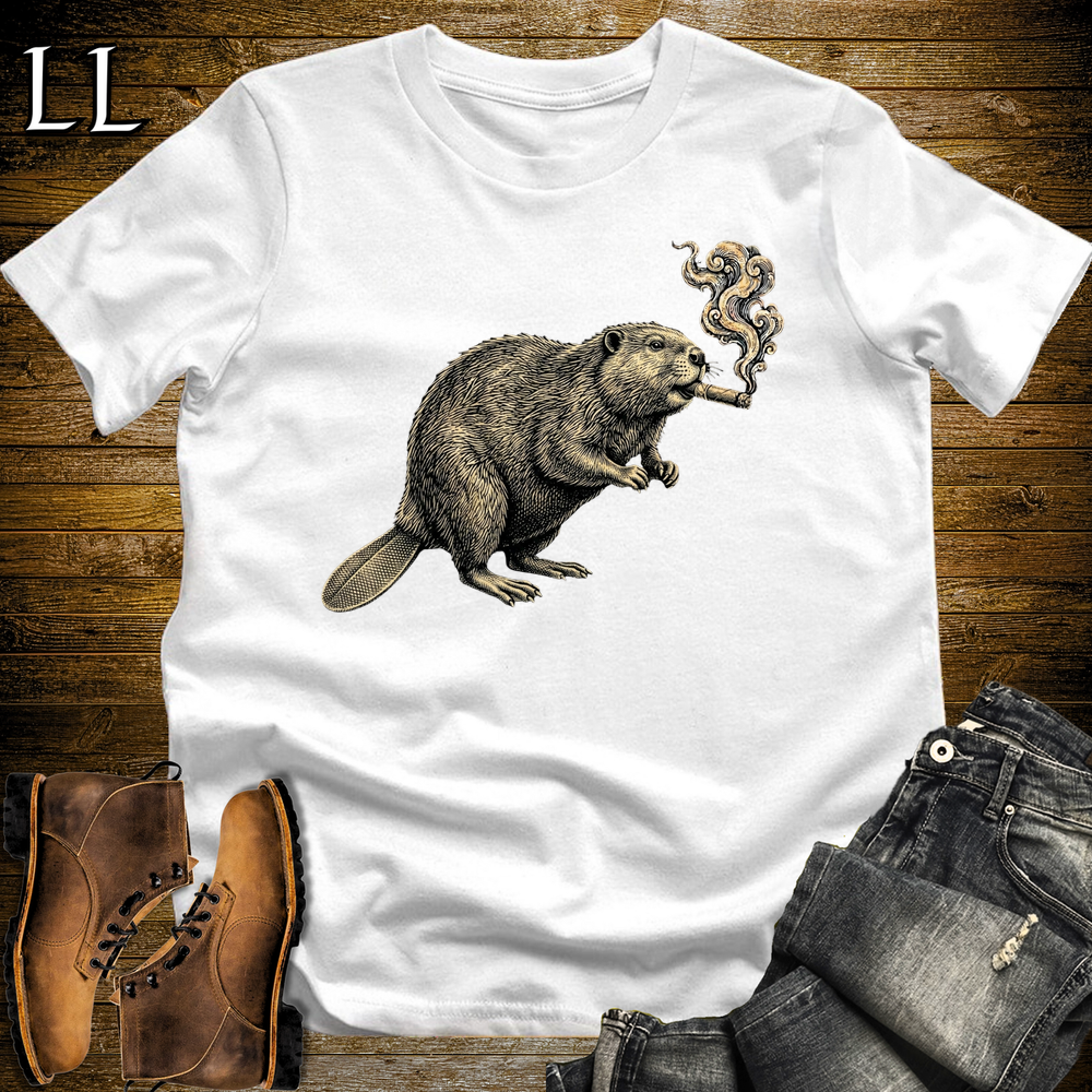Vintage Cigar Beaver Softstyle T Shirt White | Cigar Beaver Tee