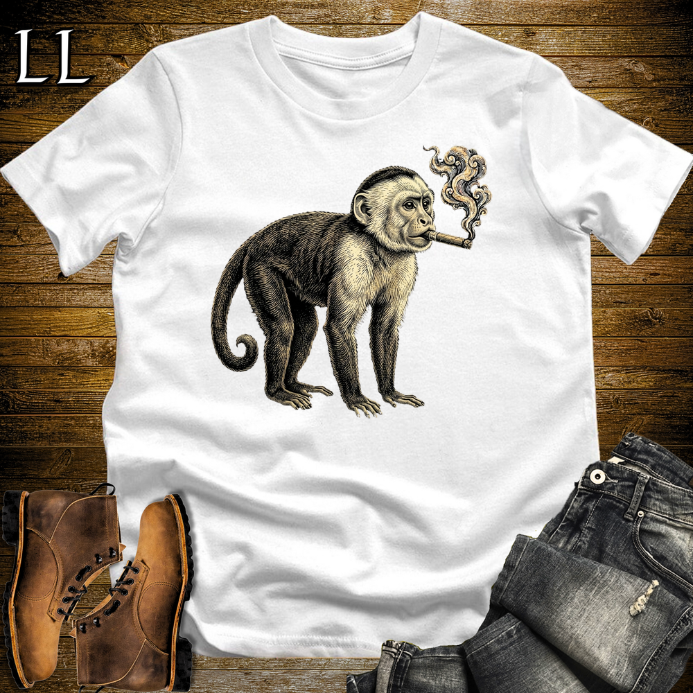 Vintage Cigar Capuchin Monkey Softstyle T Shirt White | Cigar Capuchin Monkey Tee