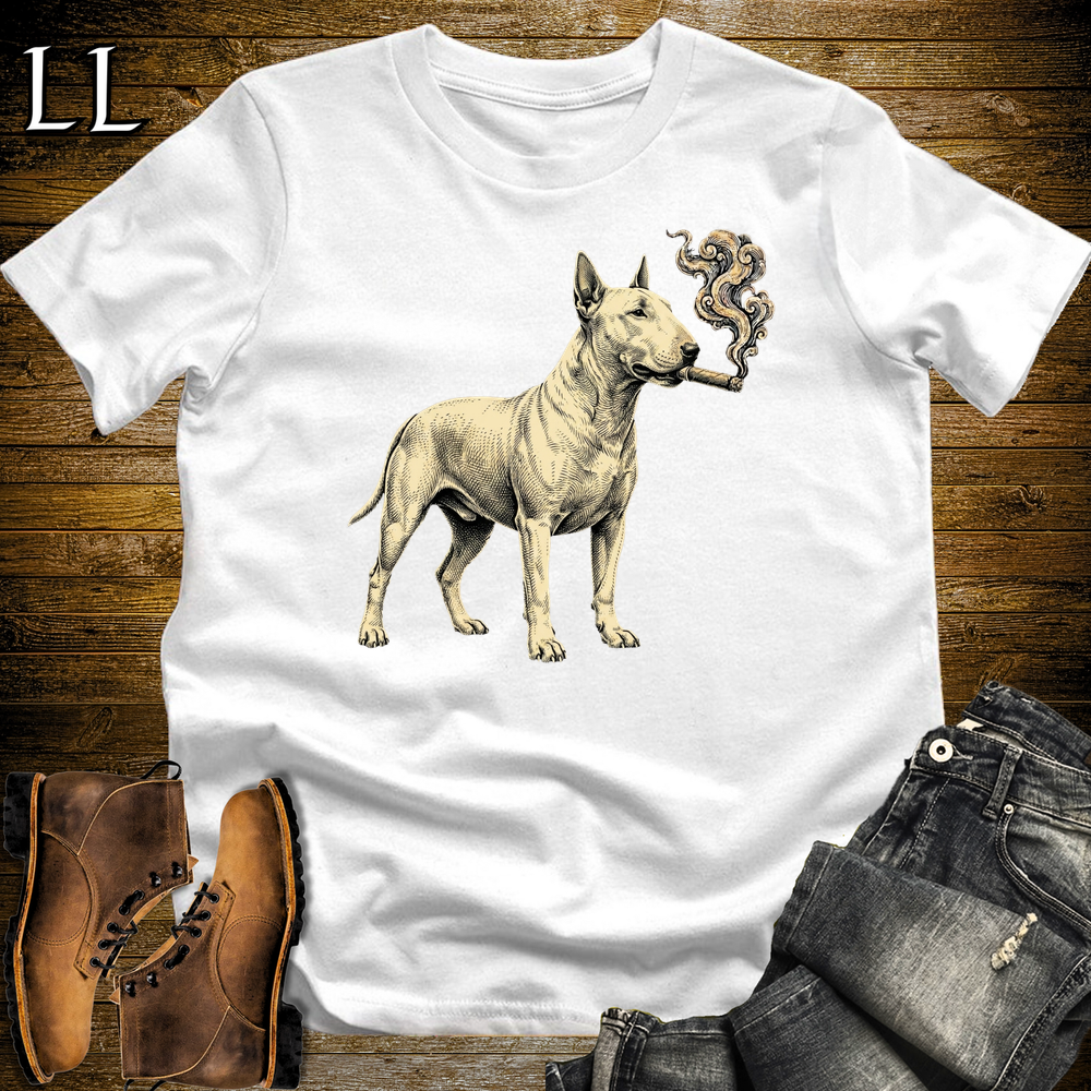 Vintage Cigar Bull Terrier Softstyle T Shirt White | Cigar Bull Terrier Tee