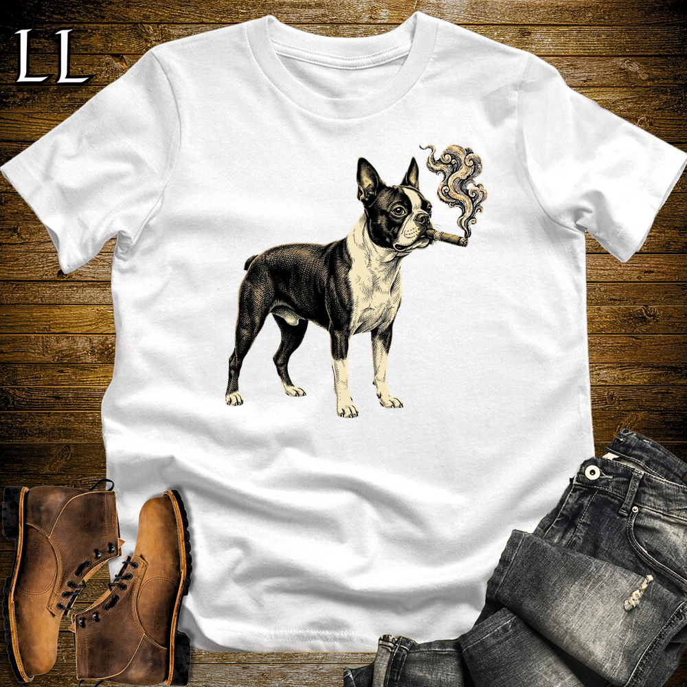 Vintage Cigar Boston Terrier Softstyle T Shirt White | Cigar Boston Terrier Tee