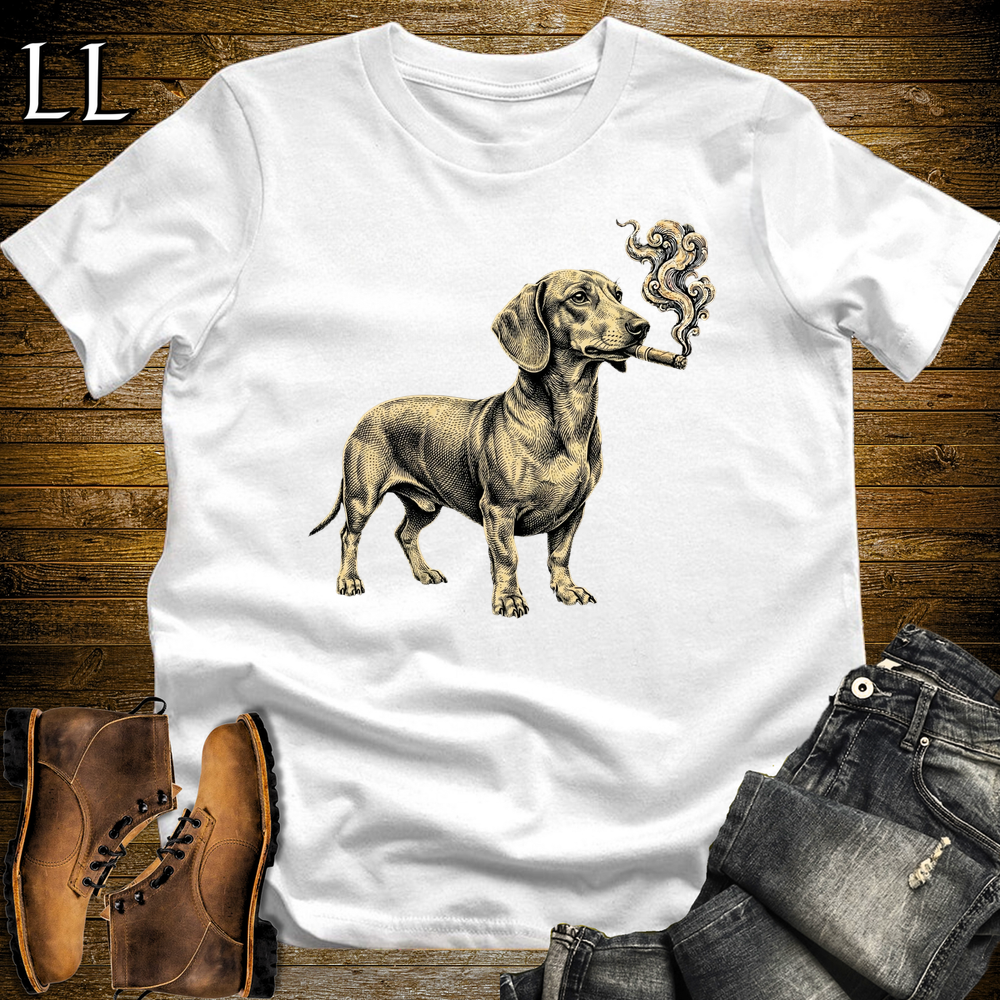 Vintage Cigar Dachshund Softstyle T Shirt White | Cigar Dachshund Dog Tee