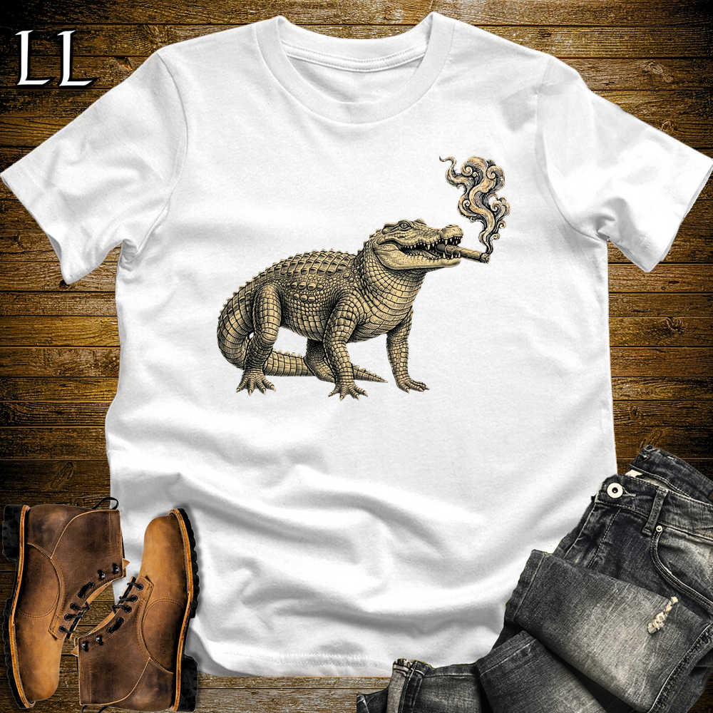 Vintage Cigar Crocodile Softstyle T Shirt White | Cigar Lover Tee