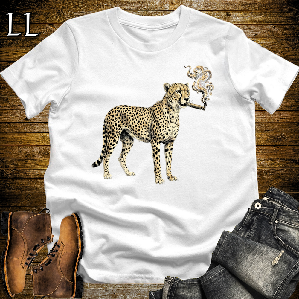 Vintage Cigar Cheetah Softstyle T Shirt White | Funny Animal Cigar Tee