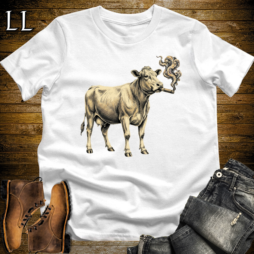 Vintage Cigar Cow Softstyle T Shirt White | Funny Animal Cigar Tee