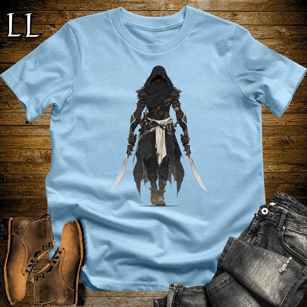 African Black Hood Assassin Softstyle Tee Light Blue | African Warrior Tee
