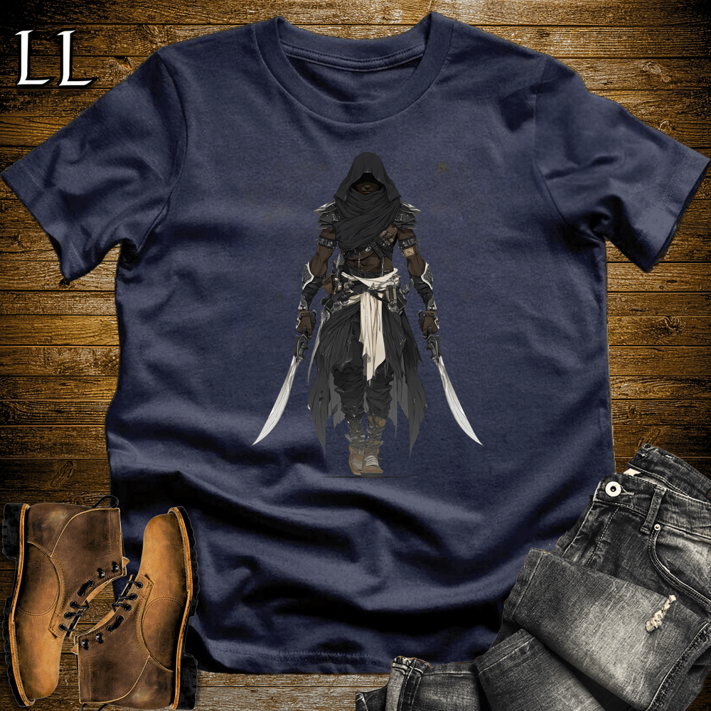 African Black Hood Assassin Softstyle Tee Navy | African Warrior Tee