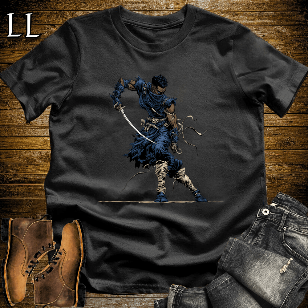African Blue Mask Assassin Softstyle Tee Black | African Warrior Tee