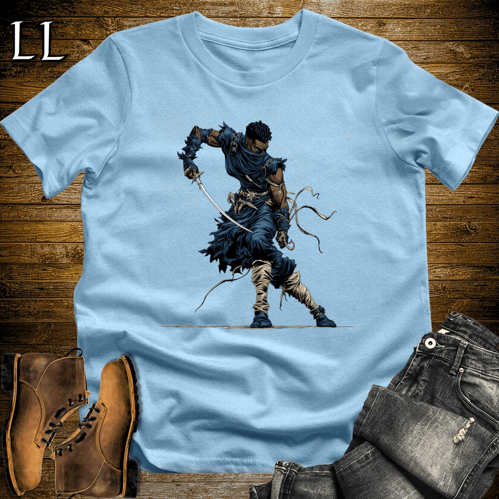 African Blue Mask Assassin Softstyle Tee Light Blue | African Warrior Tee