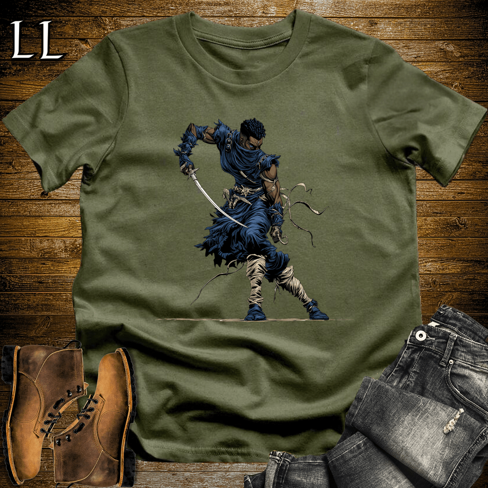 African Blue Mask Assassin Softstyle Tee Military Green | African Warrior Tee