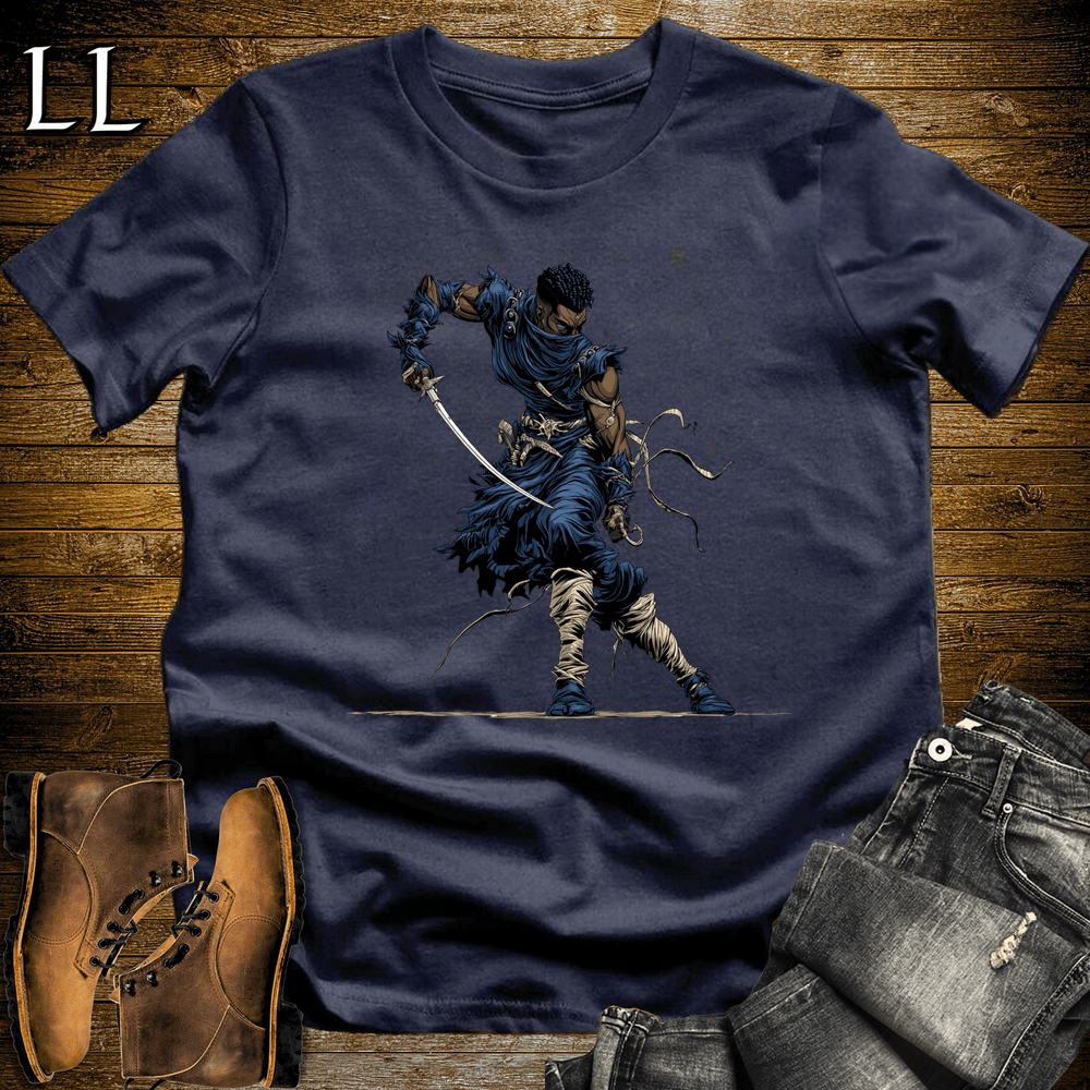 African Blue Mask Assassin Softstyle Tee Navy | African Warrior Tee
