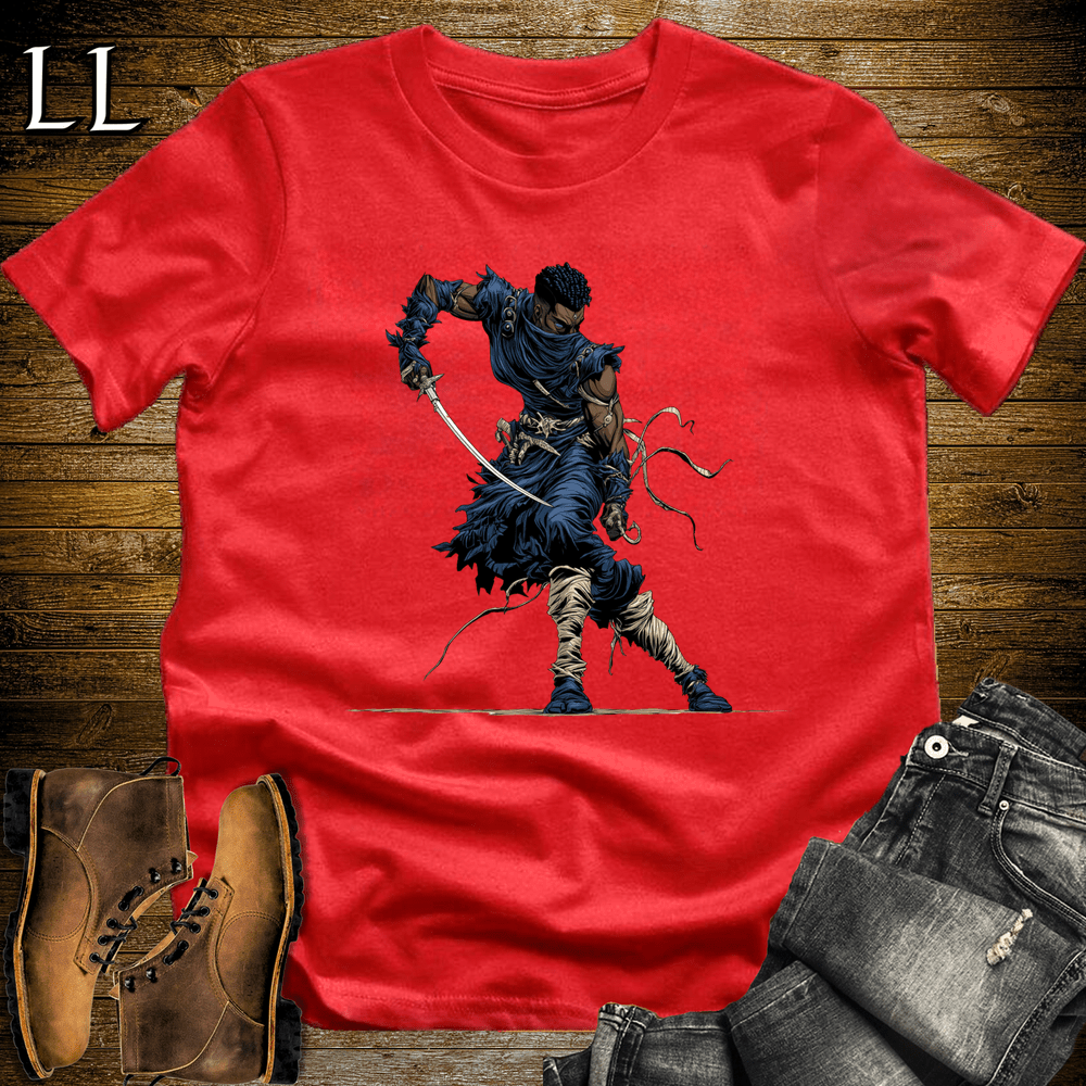African Blue Mask Assassin Softstyle Tee Red | African Warrior Tee