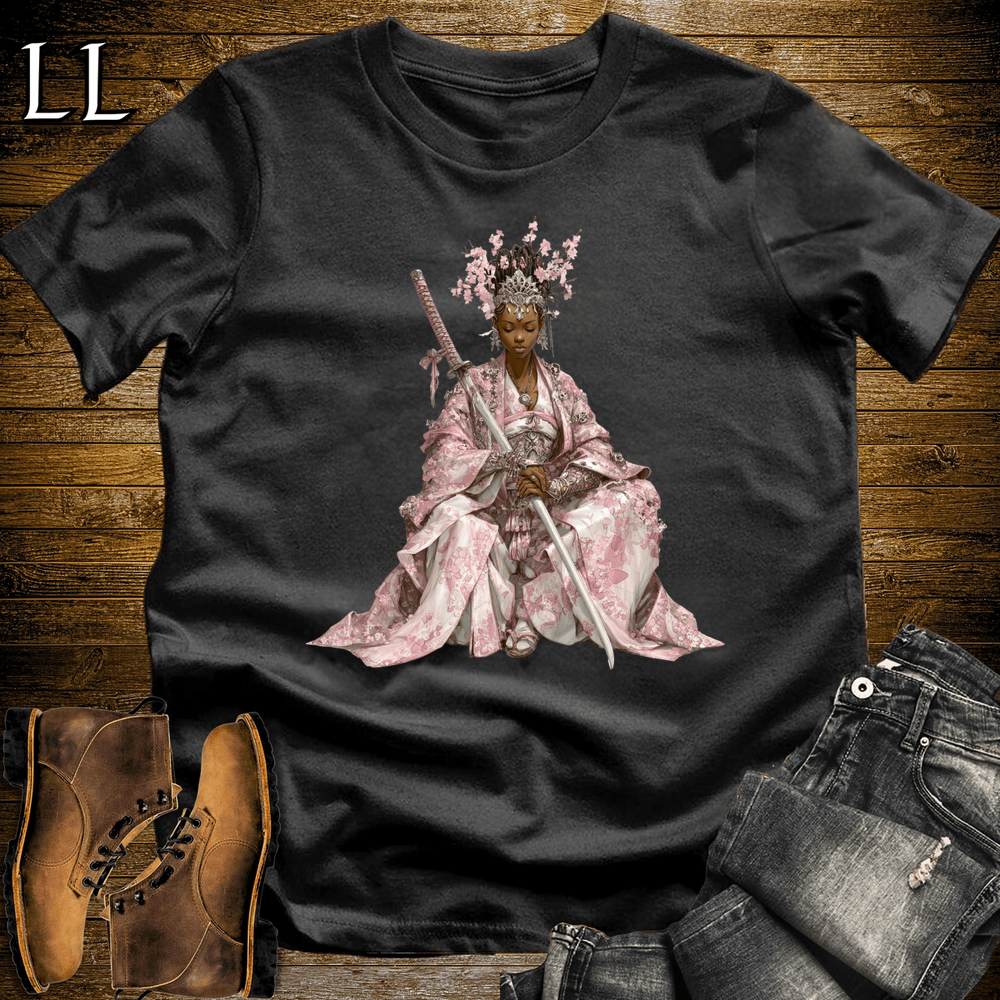 African Cherry Blossom Samurai Queen Black | African Warrior Tee
