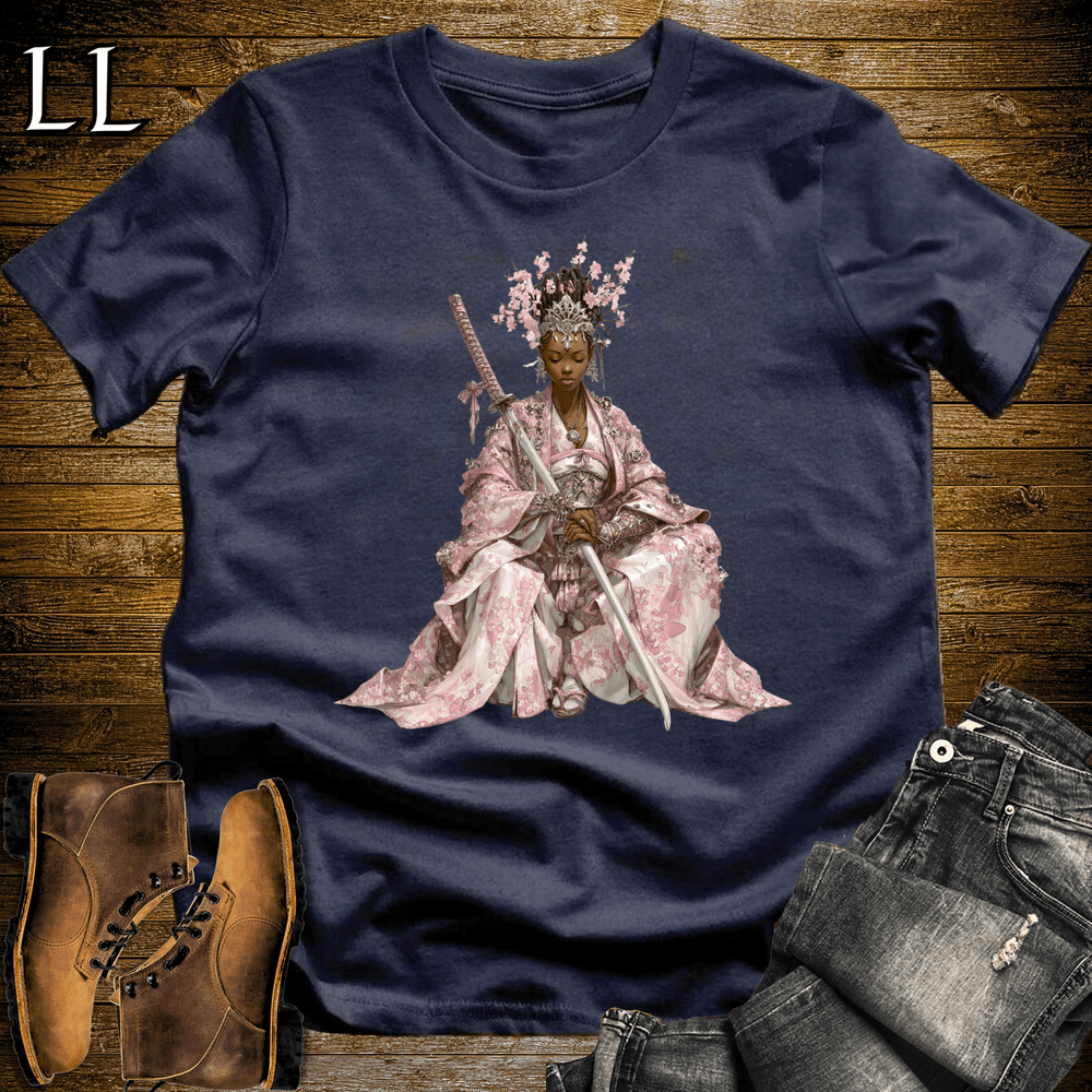 African Cherry Blossom Samurai Queen Navy | African Warrior Tee