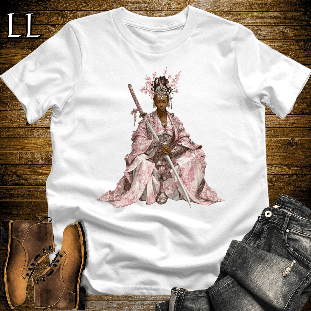 African Cherry Blossom Samurai Queen White | African Warrior Tee