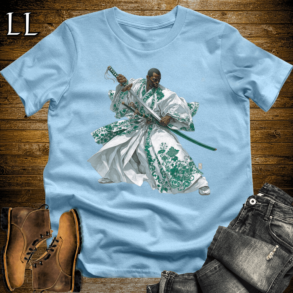 African Emerald Samurai King Light Blue | African Warrior Tee