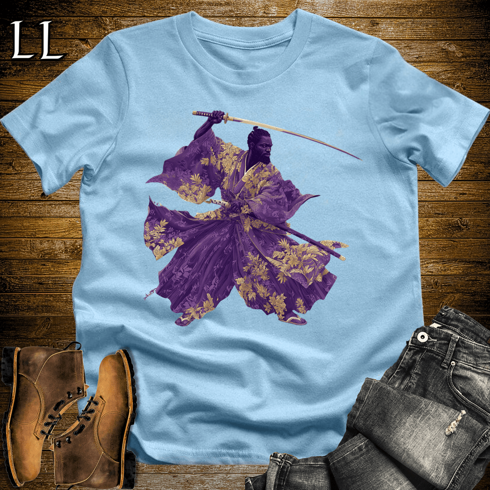 African Gold Blossom Samurai King Light Blue | African Warrior Tee
