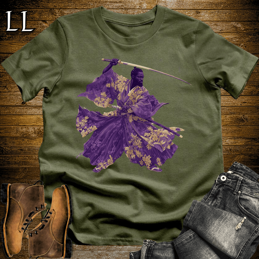 African Gold Blossom Samurai King Military Green | African Warrior Tee